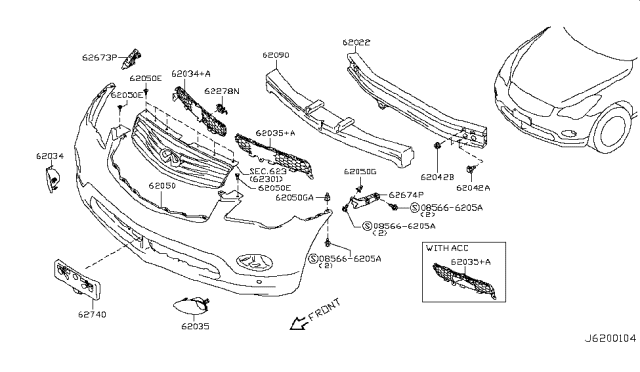 2015 Infiniti QX50 FINISHER-Front Bumper FASCIA,RH Diagram for 62256-1BA2B