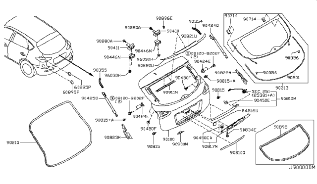 2013 Infiniti EX37 Stay Assembly - Back Door, LH Diagram for 90451-1BA1C