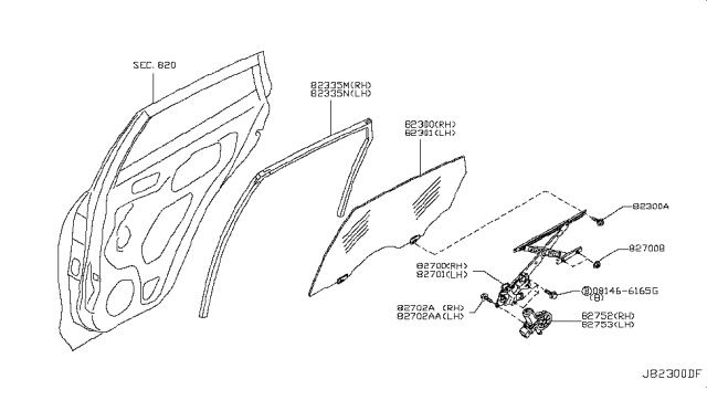 2017 Infiniti QX50 Glass Run-Rear Door Window,LH Diagram for 82331-5UM0A