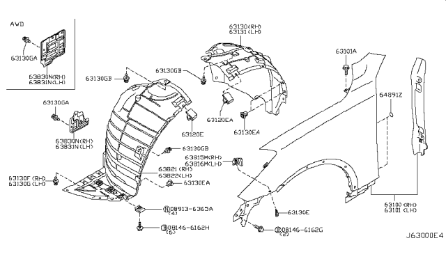 2012 Infiniti EX35 Front Fender & Fitting Diagram 2