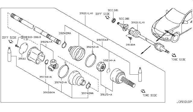 2013 Infiniti EX37 Front Drive Shaft (FF) Diagram 1