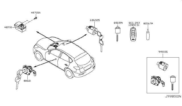 2011 Infiniti EX35 Key Set & Blank Key Diagram 2