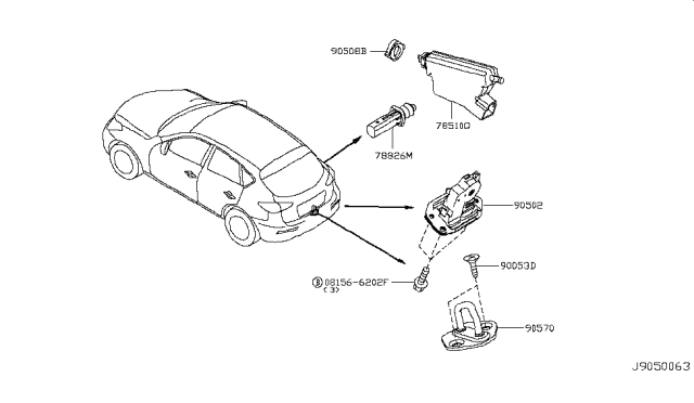 2015 Infiniti QX50 Back Door Lock & Handle Diagram