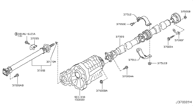 2011 Infiniti EX35 Shaft Assembly-Rear PROPELLER Diagram for 37300-1BA8A