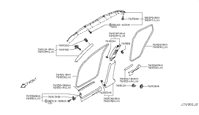 2008 Infiniti EX35 WELT Body Side Diagram for 76923-1BN2A