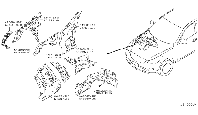 2011 Infiniti EX35 Hood Ledge & Fitting Diagram 2