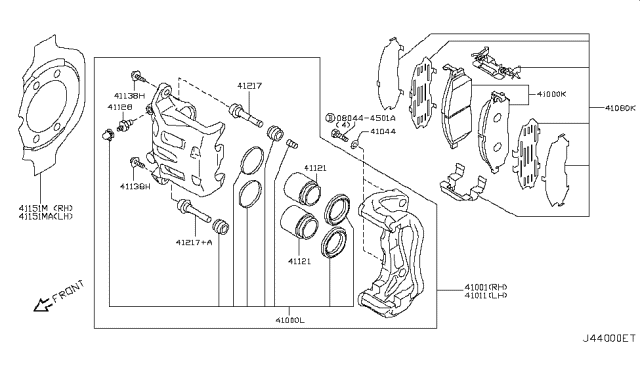 2008 Infiniti EX35 Front Brake Dust Cover Diagram for 41151-9Y000
