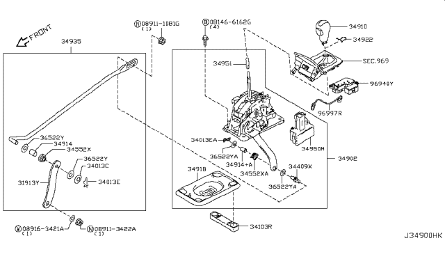 2009 Infiniti EX35 Knob Assembly-Control Lever Auto Diagram for 34910-1BA2B