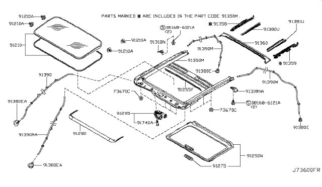 2016 Infiniti QX50 Shade Assy-Sunroof Diagram for 91250-JK04A