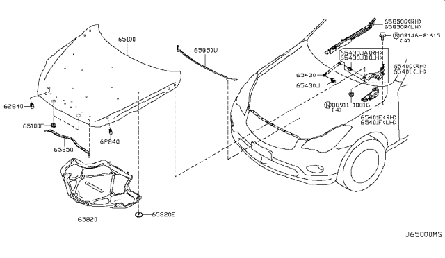 2017 Infiniti QX50 Hood Panel,Hinge & Fitting Diagram 2