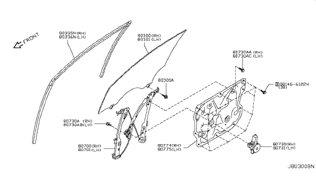2015 Infiniti QX50 Glass Run Rubber-Front Door LH Diagram for 80331-1BA0C