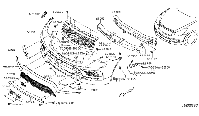 2016 Infiniti QX50 Reinforce-Front Bumper Center,Inner Diagram for 62030-1BA0A