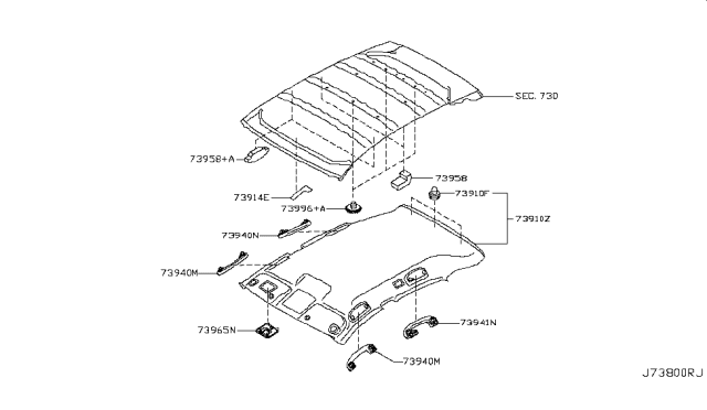 2009 Infiniti EX35 Headlining Assy Diagram for 73910-1BA2A