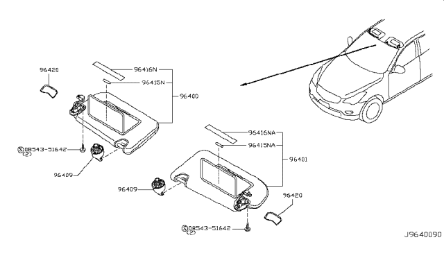 2016 Infiniti QX50 Sunvisor Diagram