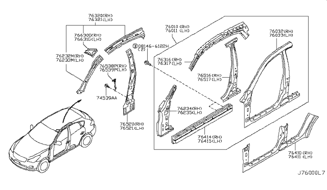 2008 Infiniti EX35 Pillar-Center,Inner LH Diagram for 76531-1BA0A