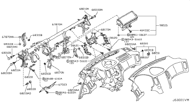 2015 Infiniti QX50 Instrument Panel,Pad & Cluster Lid Diagram 2