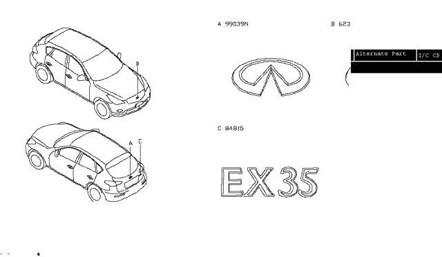 2014 Infiniti QX50 Emblem & Name Label Diagram 1