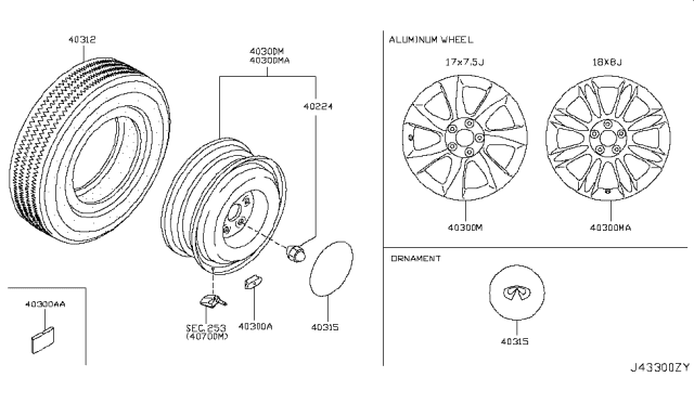 2010 Infiniti EX35 Aluminum Wheel Diagram for D0300-1BA8A