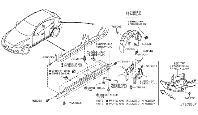 2017 Infiniti QX50 Cover-SILL,RH Diagram for 76850-5UA0B