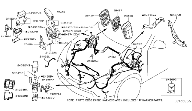 2011 Infiniti EX35 Harness Assy-Engine Room Diagram for 24012-1UX0E