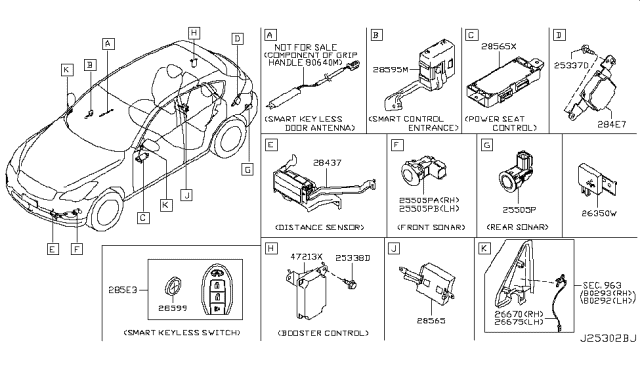 2010 Infiniti EX35 Parking Aid Sensor Diagram for 25994-1BA2E