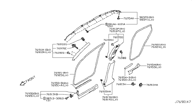 2016 Infiniti QX50 Welt-Body Side,Rear LH Diagram for 76924-3WU1A