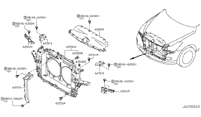 2013 Infiniti EX37 Front Apron & Radiator Core Support Diagram