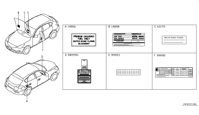 2016 Infiniti QX50 Label-Caution,Emission Control Diagram for 14805-5UM0A