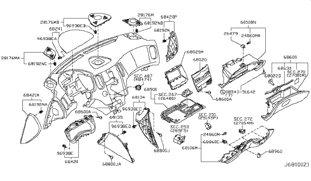 2013 Infiniti EX37 Instrument Panel,Pad & Cluster Lid Diagram 3