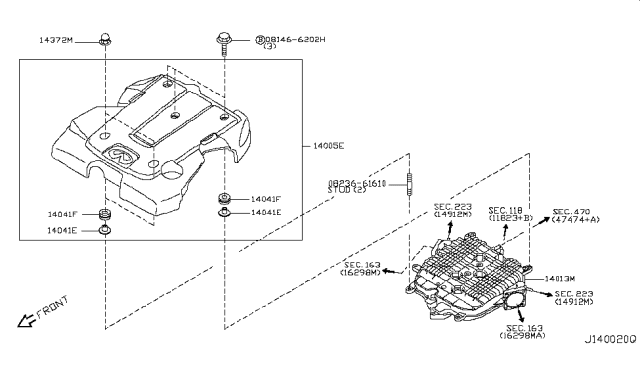 2013 Infiniti EX37 Engine Cover Ornament Assembly Diagram for 14041-JK21A