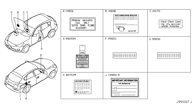 2010 Infiniti EX35 Caution Plate & Label Diagram 1