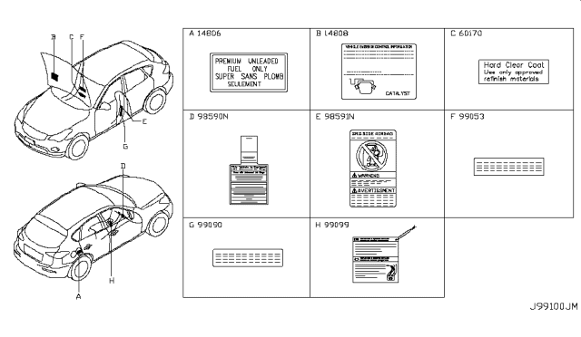 2009 Infiniti EX35 Caution Plate & Label Diagram 3