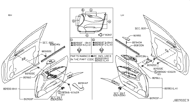 2008 Infiniti EX35 Front Door Trimming Diagram