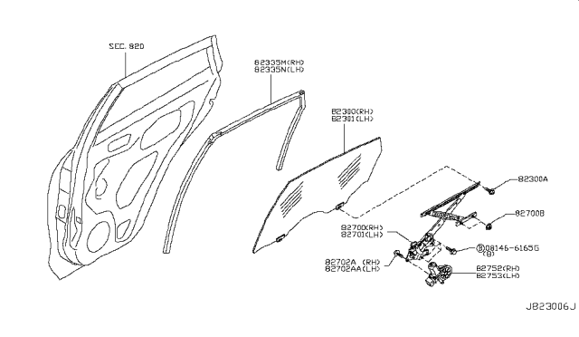 2016 Infiniti QX50 Rear Door Window & Regulator Diagram 2