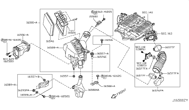 2009 Infiniti EX35 Body Assembly-Air Cleaner Diagram for 16528-JK20B