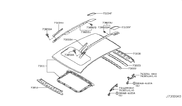 2013 Infiniti EX37 Roof Panel & Fitting Diagram 2