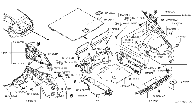 2009 Infiniti EX35 Trunk & Luggage Room Trimming Diagram 2