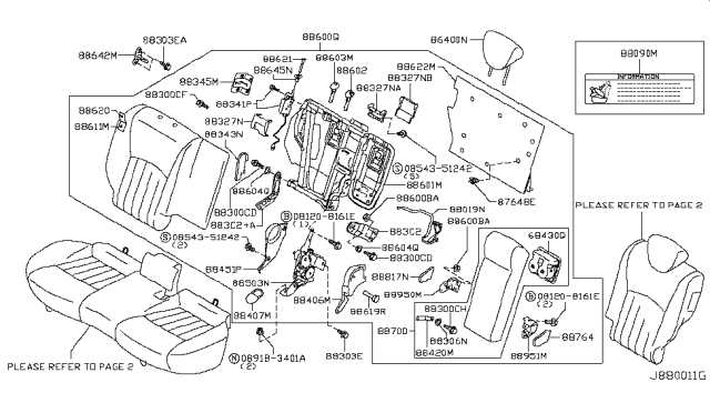 2008 Infiniti EX35 Rear Seat Armrest Assembly Diagram for 88700-1BA1C