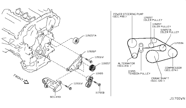 2015 Infiniti QX50 Fan,Compressor & Power Steering Belt Diagram