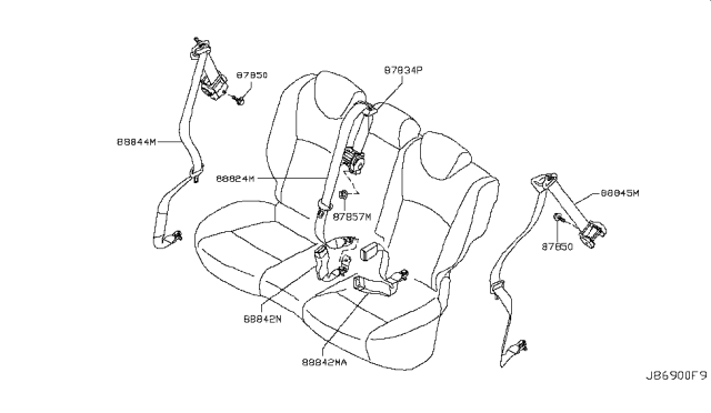 2016 Infiniti QX50 Belt Assy-Tongue,Rear Seat RH Diagram for 88844-1UR0A