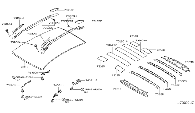 2008 Infiniti EX35 Roof Panel & Fitting Diagram 1