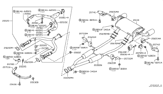 2017 Infiniti QX50 Exhaust Tube & Muffler Diagram 2