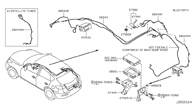 2009 Infiniti EX35 Antenna Assembly Diagram for 28208-1BA1B