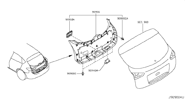 2013 Infiniti EX37 Back Door Trimming Diagram