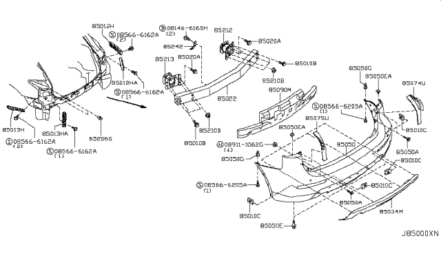 2015 Infiniti QX50 Rear Bumper Diagram 1