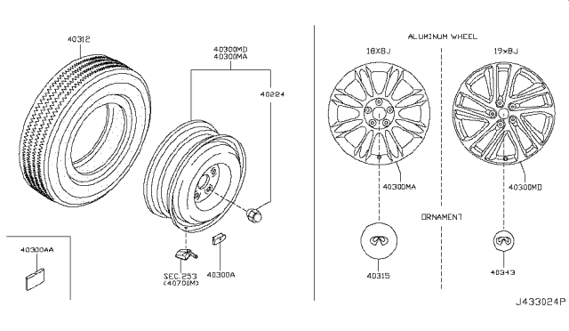 2015 Infiniti QX50 Road Wheel & Tire Diagram 1