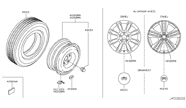 2015 Infiniti QX50 Road Wheel & Tire Diagram 2