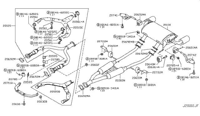 2013 Infiniti EX37 Exhaust Tube & Muffler Diagram