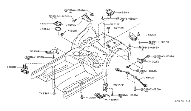 2017 Infiniti QX50 Gusset-Floor Rear,RH Diagram for 748B2-3WU0A