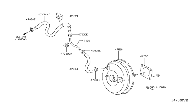 2009 Infiniti EX35 Hose-Booster Diagram for 47471-1BN1A